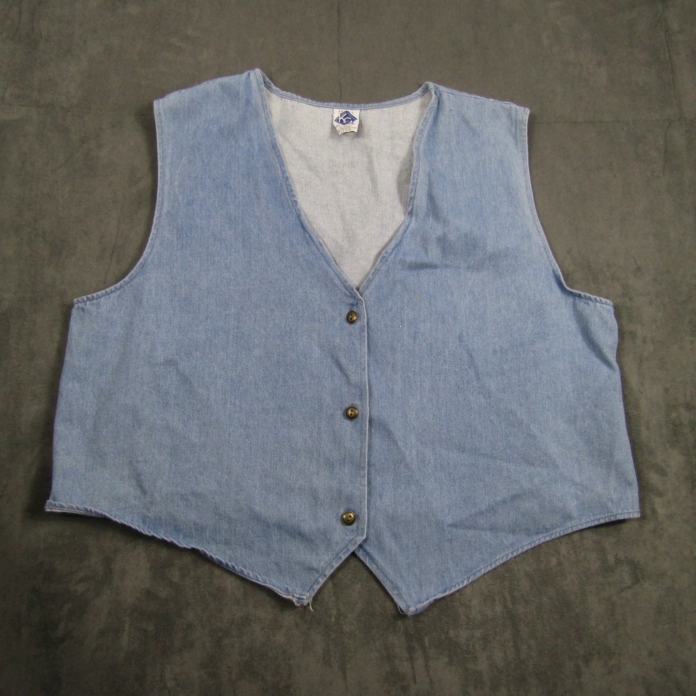 Kevin G. Sportswear Denim Vest Women Plus Size Blue Vintage Light Wash Button Up